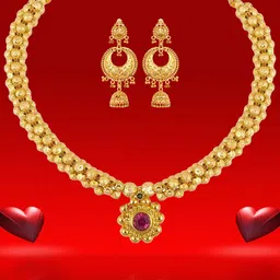 Heer Collection Gold-Plated Stone Studded Necklace With Earrings-49