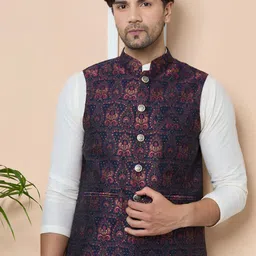 See Designs Woven Design Mandarin Collar Neck Nehru Jacket-picture-27