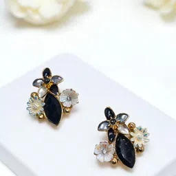 AVANT-GARDE PARIS Gold-Plated Artificial Stones Studded Floral Shaped Drop Earrings-picture-24