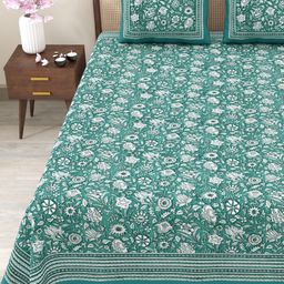 Myntra Elegant Homes Sea Green & Grey Floral 180 TC King Bedsheet with 2 Pillow Covers-picture-7
