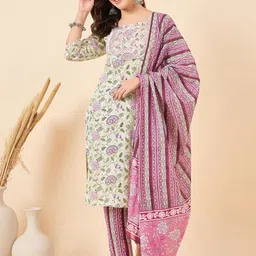 Anouk Women Floral Printed Regular Pure Cotton Kurta with Trousers & With Dupatta-26