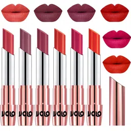 VOLO Set Of 6 Creme Matte Lipstick-Peach-Plum-Cherry-Orange-Passion Pink-Coral-6