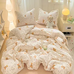 JC HOME Khaki & Cream-Coloured Printed Ac Room Double Extra Large Bedding Set-picture-29