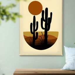 Livin'luxe Cream-Coloured & Orange Desert Cactus Framed Canvas Wall Art-picture-34