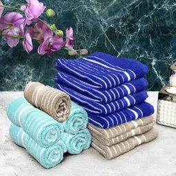 Aura Navy Blue & Blue 12 Pieces Striped Pure Cotton 150 GSM Hand Towels-image-84