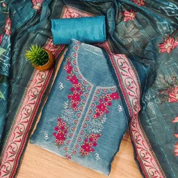 BlissFlair Floral Embroidered Thread Work Organza Unstitched Dress Material-picture-26