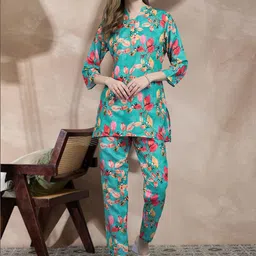 all about you Printed Mandarin Collar Tunic With Trousers Co-Ords-picture-16