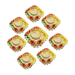 PUFFSMART 8-Pcs Yellow & Red Square Candle Holder-8