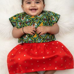 Sangria Girls Red Zari Lehenga and Green Patola Blouse Lehenga Set-picture-30