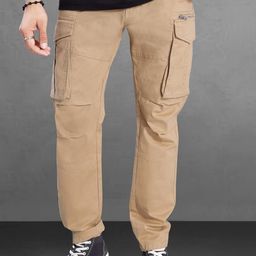 THE BEETEL HOUSE Men Solid Relaxed Straight Leg Cargos Trousers-picture-35