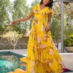 B'Infinite Sunkissed Women Sunshine Floral Ruffle Layered Tulle Gown-image-80