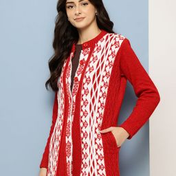 Aarika Ethnic Motifs Self-Design Longline Woollen Cardigan-picture-0