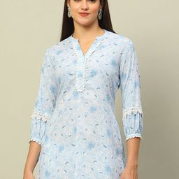 Rangriti Women Floral Printed Pure Cotton Mandarin Collar Kurti-image-98