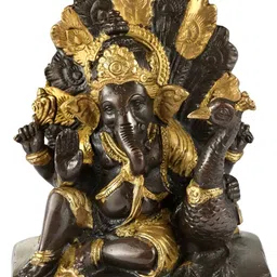 Exotic India Brown & Gold-Toned Ganesha Brass Idol Showpiece-image-50