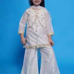 Little Bansi Girls Woven Design Chanderi Cotton Straight Kurta With Palazzos & Dupatta-picture-50