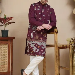 Jompers Floral Embroidered Mandarin Collar Thread Work Straight Kurta With Pyjamas-image-49