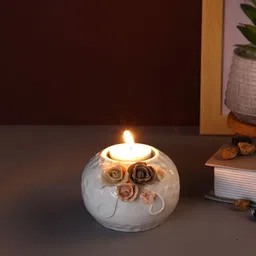 TAYHAA White & Beige Floral Radiance Candle Holder-image-72