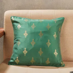 Fabindia Jalsa Green & Gold-Toned Self Design Cotton Silk Square Cushion Cover-picture-23