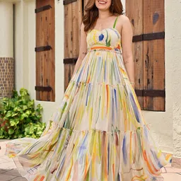 Ziva Fashion Printed Georgette Tiered Flared Maxi Dress-image-30