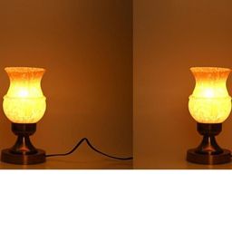 SOMIL Set Of 2 Yellow Printed Glass Cylindrical Shaped Table Lamp-image-46