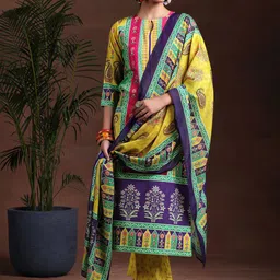 Libas Ethnic Motifs Printed Keyhole Neck Straight Kurta with Trousers & Dupatta-image-89