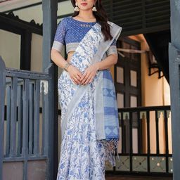 SGF11 Floral Printed Pure Linen Saree-picture-32
