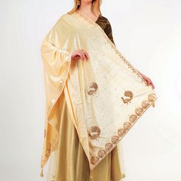 Way2Like Peacock Embroidered Gota Patti Velvet Hijab Scarf Wrap Dupatta-picture-0