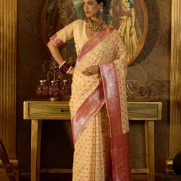Sangria Ethnic Motifs Zari Woven Design Banarasi Saree With Unstitched Blouse-image-48