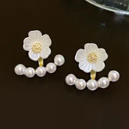 Neze Pearls Studded Korean Floral Studs-14