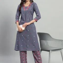 KALINI Women Floral Embroidered Regular Thread Work Kurta with Trousers-picture-49
