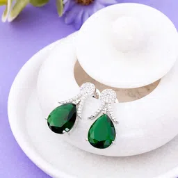 Manikya Rhodium-Plated AD Studded TearDrop Shaped Drop Earrings-3