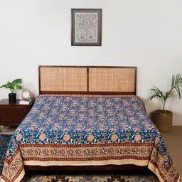 Fabindia Blue & Beige Floral Printed Cotton King Bed Covers-image-88