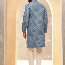 Anouk Blue Geometric Embroidered Mandarin Collar Pure Cotton Kurta With Pyjama-image-17