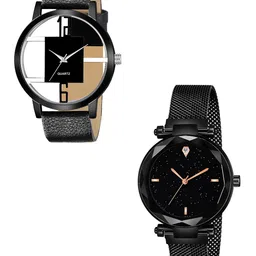 Gopal Shopcart Unisex Pack Of 2 Analogue Watch GR_1050_6to12_openblack_379_Black_4-58