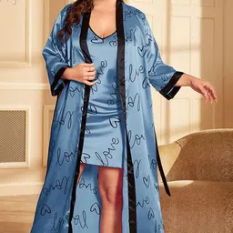 ETC Shoulder Printed Strap Sleeveless Nightdress With Robe-image-14