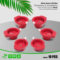 Sensor based LED Diya for Smokeless, Flameless water led diya to decorate home Plastic (Pack of 18) Table Diya Set-image-13