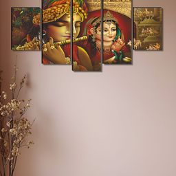Livin'luxe Blue & Gold-Toned 5 Piece Wood Other Wall Paintings-picture-45