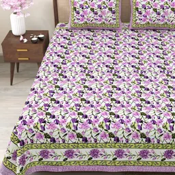 Myntra Elegant Homes Purple & Off White 180TC Cotton King Bedsheet Set 2.75 m x 2.25 m-image-93