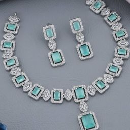 TIYARA Women Silver & Blue Stoned Jewellery Set-image-99