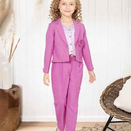 Lagorii Girls Printed Stylish Blazer And Pant With Houndstooth Printed Top Set-image-32