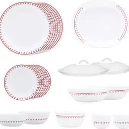 Pack of 30 Glass Scarlet Clover Dinner Set - 30 Pcs | For Family of 6|Microwave & Dishwasher Safe Dinner Set-image-1