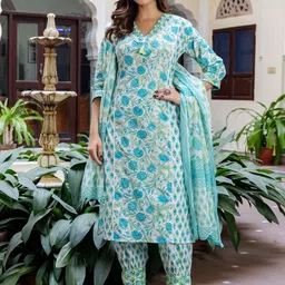 Indo EraPrinted Straight Kurta Trousers With Dupatta Set-picture-41