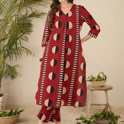 Indo Era Women Printed Pleated Pure Cotton Kurta with Trousers-picture-24