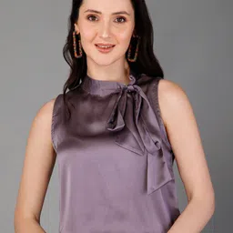 PURYS WORKSPACE Tie-Up Neck Satin Top-image-53