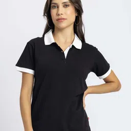 Lounge Dreams Women Solid Polo Collar Cotton T-shirt-picture-33