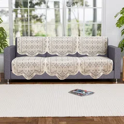 Kuber Industries Off White 6 Pieces 3 Seater Self Design Cotton Sofa Covers-10