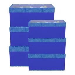 Aura Blue & White 6 Pieces Zig Zag Printed Drawer Organisers With Transparent Lid-2