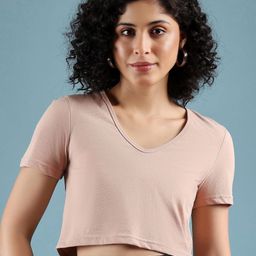 Mayra Women Solid V-Neck Cotton T-shirt-image-45
