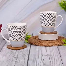 UPC White & Grey 2 Pieces Geometric Printed Ceramic Glossy Mugs 280ml-2