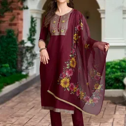 MOJILAA Women Embroidered Kurta with Trousers & Dupatta-picture-37